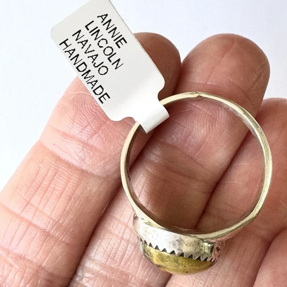 Navajo Bumblebee Jasper Mens Ring Sz 11.5 Annie Lincoln Sterling Handmade Band‎